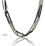 Yvon Víceřadý černo-stříbrný náhrdelník s přírodním achátem