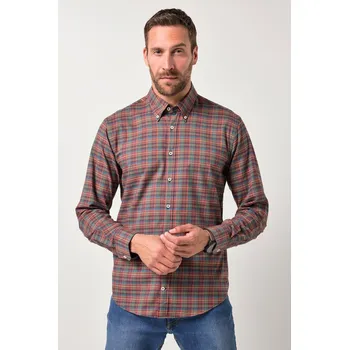 Pánská košile JP1880, Plus size Kostkovaná košile JP1880, dlouhé rukávy, límeček s knoflíky, Modern střih, do 8XL pro plnoštíhlé nadměrná velikost, 842422200-1457, hnědý, L, Plus size oblečení, Oblečení pro vysoké muže, Nadměrné velikosti, Oblečení pro plnoštíhlé.