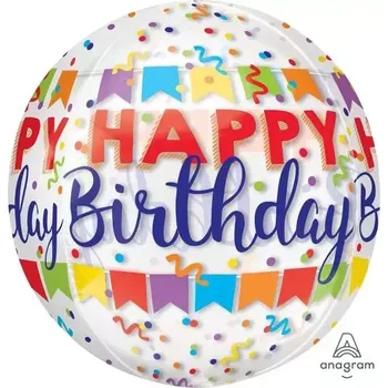 Balónek Foliový balonek koule konfetový Happy Birthday 40 cm