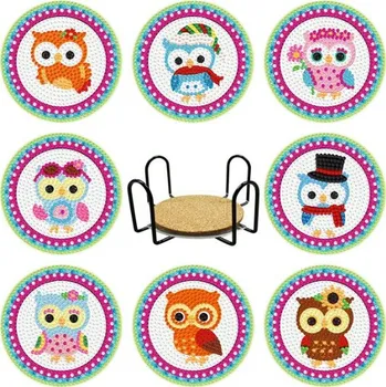 Diamantové malování Diamantové malování - Podtácky - Sovičky