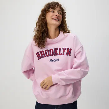 Dámská mikina Reserved - Mikina s kapucí a vyšívaným nápisem - růžová - 673GA-30X - 673GA-30X-L