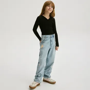 Dívčí džíny Reserved - Džínsy skater s potiskem SmileyWorld® - modrá - 741CV-05J - 741CV-05J-164