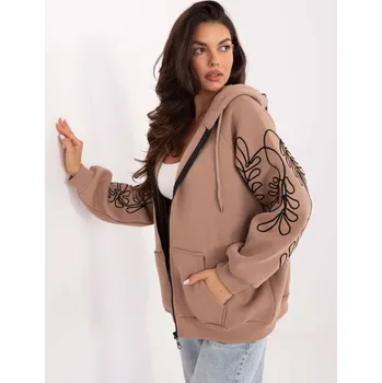 Dámská mikina Béžová mikina s kapucí a výšivkou RV-BL-