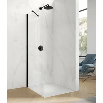 Hüppe Astra - Walk-in/Boční stěna pro křídlové dveře s pevným segmentem 800x2000 mm pro 4-úhelník, profil Black Edition, čiré sklo s Anti-Plaque PX0202.123.322
