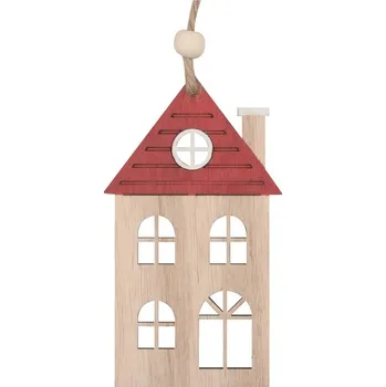 Dřevěný domek na zavěšení s červenou střechou 10,5 cm