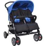 vidaXL Sportovní kočárek pro dvojčata ocel modro-černý