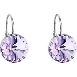 Stříbrné náušnice visací s krystaly Swarovski fialové kulaté 31106.3 violet