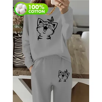 Dámské pyžamo Dámské pyžamo s kočičkou Barva: Šedá, Velikostní tabulka: S