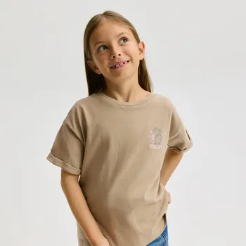 Dívčí tričko Reserved - Tričko s výšivkou a potiskem - béžová - 481FT-80X - 481FT-80X-152