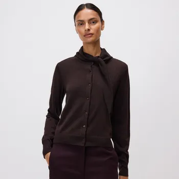 Dámský svetr Reserved - Kardigan s odepínací šálou - tmavě hnědá - 063HV-89X - 063HV-89X-L