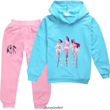 KPop Demon Hunters (Lovkyně démonů) Tepláková souprava KPop Demon Hunters (Huntrix), růžové kalhoty + barevné mikiny Barva: modrá mikina + růžové kalhoty, Velikost: 100