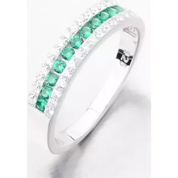 Šperk Dámský prsten stříbro 925 se zirkony a smaragdy PKL-1062 velikost 58