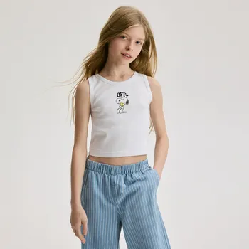 Dívčí oblečení Reserved - Bavlněný top Snoopy - krémová - 849GB-01X - 849GB-01X-U14