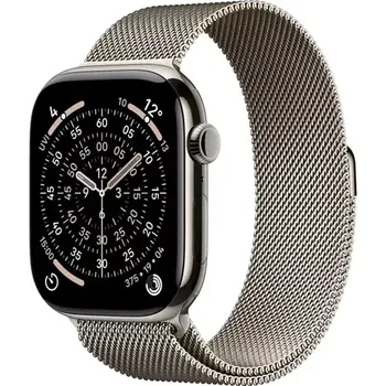 Chytré hodinky Apple Watch Series 11 GPS+Cellular 42mm Titanové tělo - Přírodní milánský tah (MF8P4MP/A)