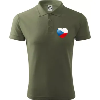 Pánská košile Česká vlajka srdce - pravé prso - Polokošile pánská Pique Polo 203 - 5XL ( Khaki )