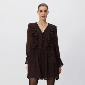 Dámské šaty Reserved - Šaty z volánky - tmavě hnědá - 090GP-89X - 090GP-89X-XS