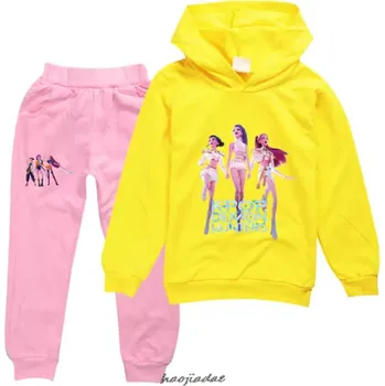 KPop Demon Hunters (Lovkyně démonů) Tepláková souprava KPop Demon Hunters (Huntrix), růžové kalhoty + barevné mikiny Barva: žlutá mikina + růžové kalhoty, Velikost: 100