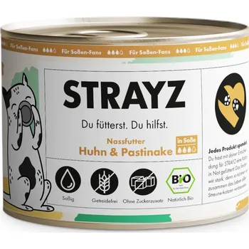 Krmivo pro kočku 6x200g STRAYZ BIO konzervy pro kočky Bio kuřecí a Bio pastinák v omáčce vlhké krmivo pro kočky