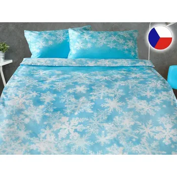Povlečení Vánoční povlečení damašek EXCELLENT 70x90, 140x200 EVELYN Tyrkysové vločky
