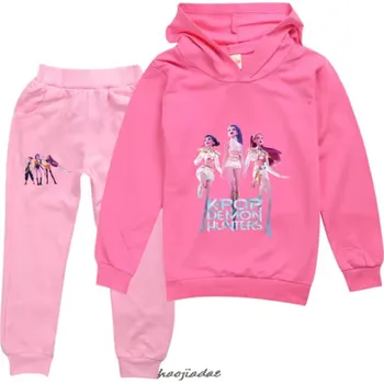 KPop Demon Hunters (Lovkyně démonů) Tepláková souprava KPop Demon Hunters (Huntrix), růžové kalhoty + barevné mikiny Barva: růžová mikina + růžové kalhoty, Velikost: 160