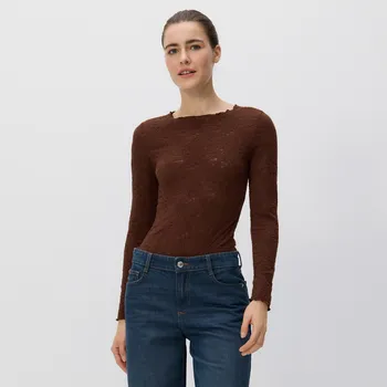 Dámské tričko Reserved - Krajové body s dlouhými rukávy - tmavě hnědá - 460GA-89X - 460GA-89X-M