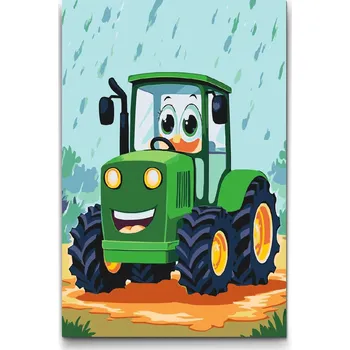 Vymalujsisam Malování podle čísel - Zelený traktor pro děti 20x30cm Pouze srolované plátno