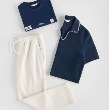 Pánské tričko Reserved - Strukturované polokošile - tmavomodrá - 265EF-59X - 265EF-59X-M