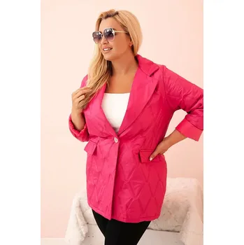 Dámská bunda Plus Size prošívaná s límcem a knoflíkem 33951-U růžová uni