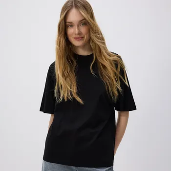 Dámské tričko Reserved - Bavlněné oversize tričko - černý - ZR418-99X - ZR418-99X-L