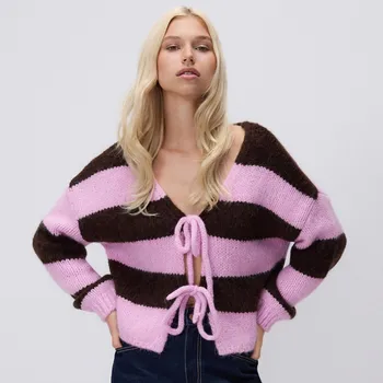 Dámský svetr Reserved - Kardigan s vázáním - růžová - 480GP-30X - 480GP-30X-XL