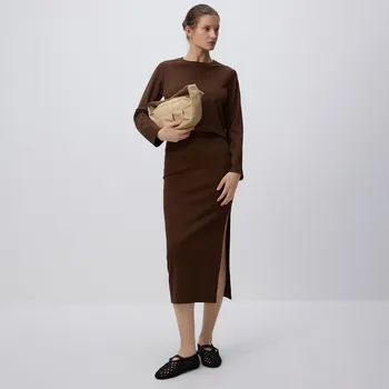 Dámská sukně Reserved - Midi sukně s viskózou - tmavě hnědá - 993GA-89X - 993GA-89X-XS