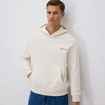 Pánská mikina Reserved - Bavlněná mikina s kapucí SUPERMAN™ - krémová - 748FW-01P - 748FW-01P-M