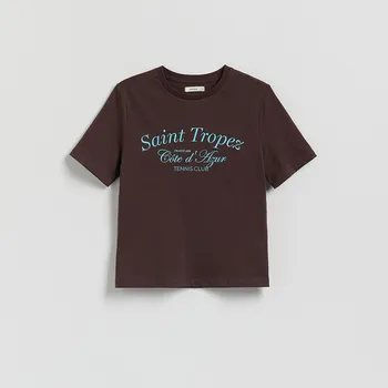 Dámské tričko Reserved - Tričko s potiskem - tmavě hnědá - 508GA-89X - 508GA-89X-XS