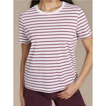 Dámské oblečení Sinsay - Bavlněné pruhované tričko - burgundy - 622FG-44J - 622FG-44J-XS