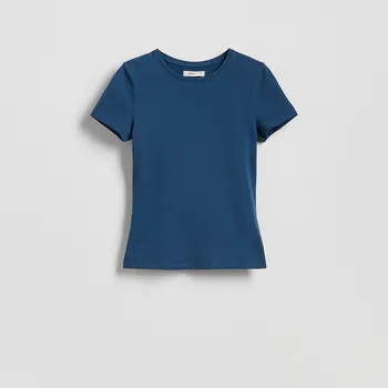 Dámské tričko Reserved - Bavlněné tričko slim fit - tmavomodrá - 545GA-59X - 545GA-59X-L