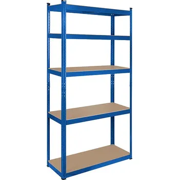 Dílenský regál Rebel RB-1251 Kovový skladovací regál, 5 polic, 180 × 90 × 40 cm, 750 kg, modrý