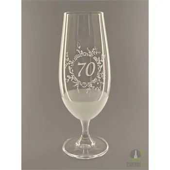 Sklenice Pískovaná sklenice na pivo - 70 let s květinou