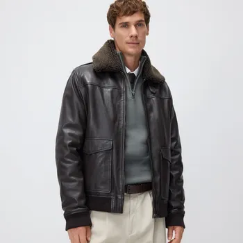 Dámský kabát Reserved - Kožená bunda - tmavě hnědá - 7152H-89X - 7152H-89X-XXL