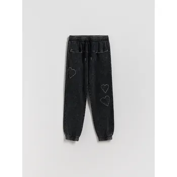Dívčí kalhoty Reserved - Sportovní kalhoty s aplikací - černý - 976FF-99X - 976FF-99X-146