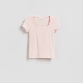 Dámské tričko Reserved - Bavlněné tričko - pastelově růžová - ZM919-03X - ZM919-03X-S