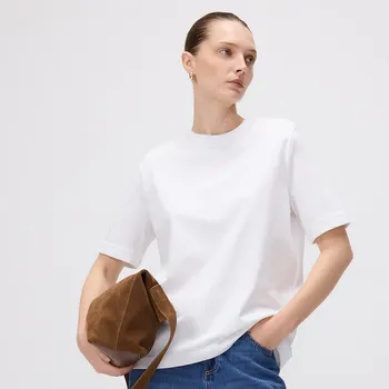 Dámské tričko Reserved - Tričko s ramenními vycpávkami - krémová - 263HS-01X - 263HS-01X-XS