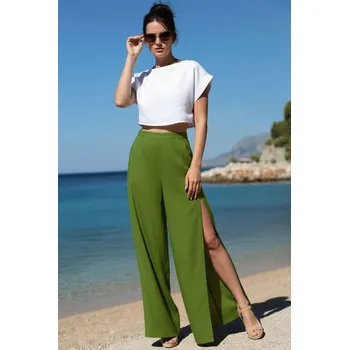 Dámské kalhoty Lotika Široké lněné kalhoty s rozparkem Lotika Premium 1088552