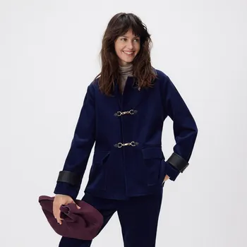 Dámský kabát Reserved - Manšestrová bunda s límcem - tmavomodrá - 052HV-59X - 052HV-59X-XS