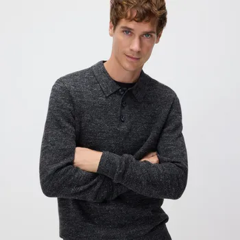 Pánský svetr Reserved - Bavlněný polo svetr - tmavě šedá - 047FR-90M - 047FR-90M-M