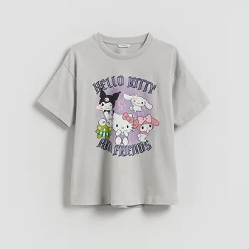 Dívčí tričko Reserved - Tričko Hello Kitty a přátelé - světle šedá - 519FT-09X - 519FT-09X-116