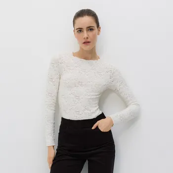 Dámské tričko Reserved - Krajové body s&nbsp;dlouhými rukávy - krémová - 460GA-01X - 460GA-01X-S