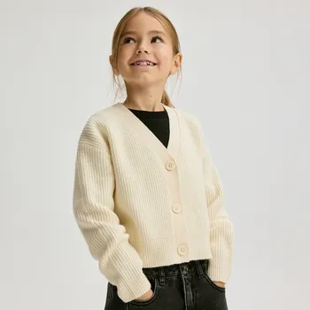Dívčí svetr Reserved - Pletený kardigan z viskózy - krémová - 797FH-01X - 797FH-01X-164
