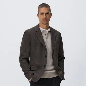 Pánský svetr Reserved - Bavlněný polo svetr - béžová - 047FR-08M - 047FR-08M-L