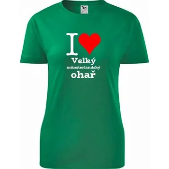 Dámské tričko Zelené dámské tričko I love Velký münsterlandský ohař - dárek pro pejskařku - barva zelená - velikost XXL