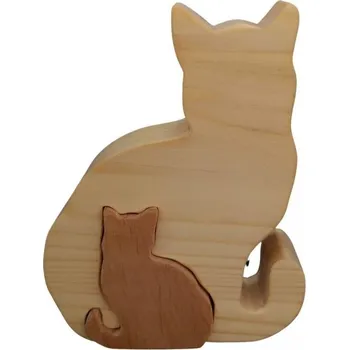 Puzzle Puzzle AMADEA Dřevěné puzzle kočky, masivní dřevo dvou druhů dřevin, 11,5x15x3 cm